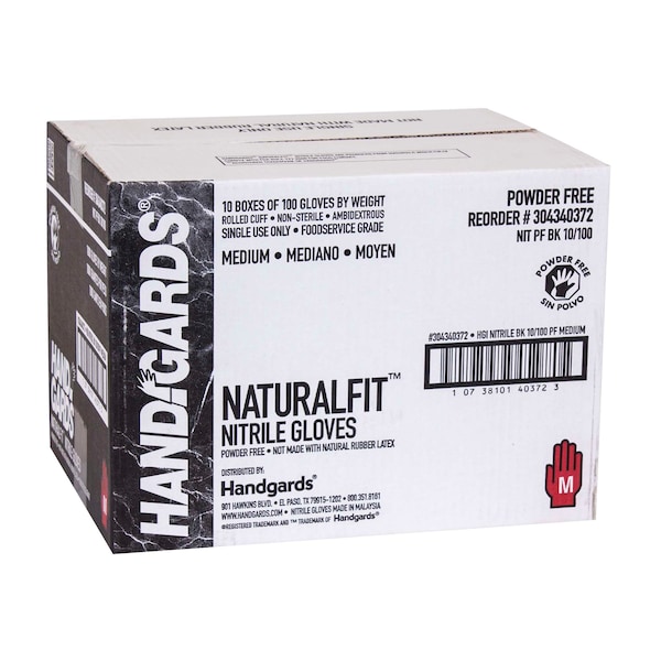 Handgards NaturalFit, Disposable Gloves, Nitrile, Powder-Free, M, 1000 PK, Black 304340372 - main